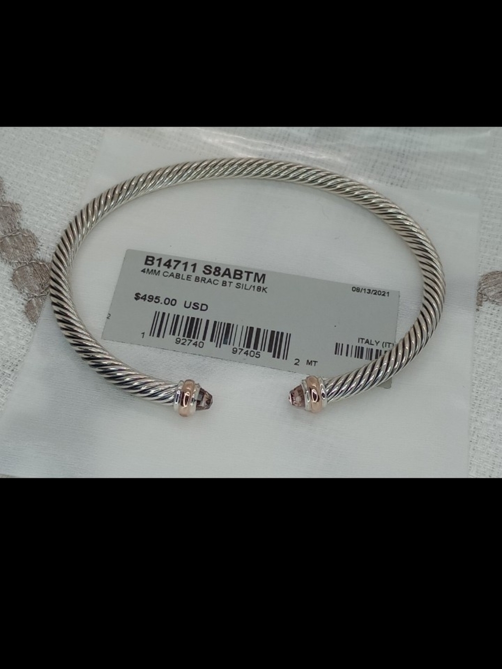 David Yurman 4 mm Cable Classic with Rose Gold & Morganite Medium